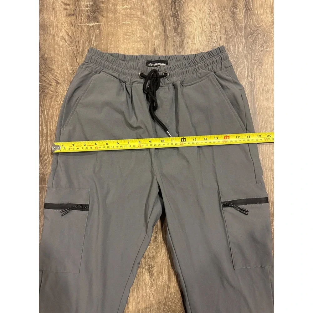 Aeropostale Mens Grey Tech Cargo Jogger Pants Size S Drawstring Tapered Leg